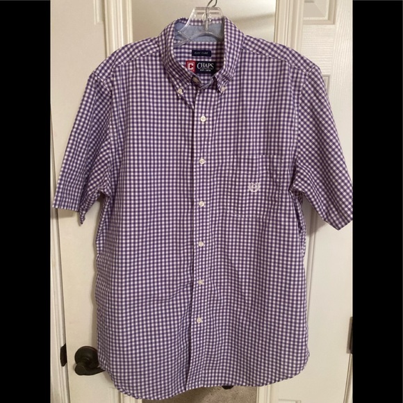 CHAPS EASY CARE MEN’S shirt. Size medium. In purple and white check. - Picture 1 of 2